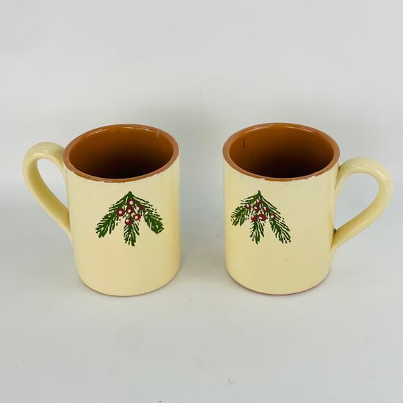 Furio Home Italy Holiday Pine Bow Mugs 15 oz - Picture 1 of 5